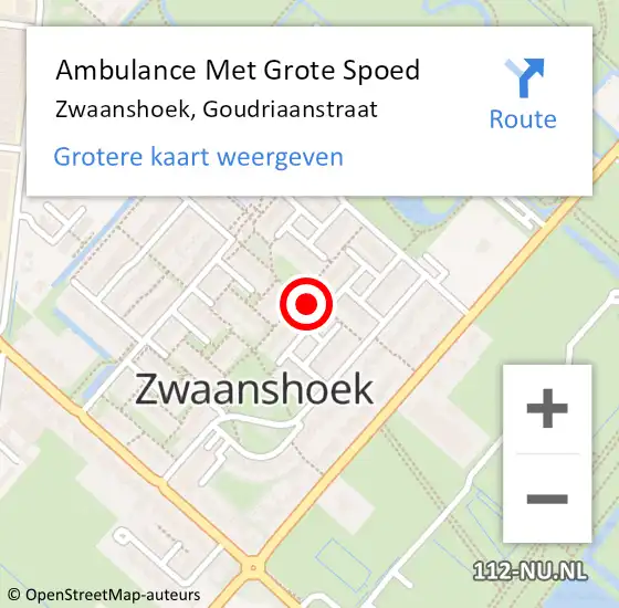 Locatie op kaart van de 112 melding: Ambulance Met Grote Spoed Naar Zwaanshoek, Goudriaanstraat op 9 augustus 2024 07:02