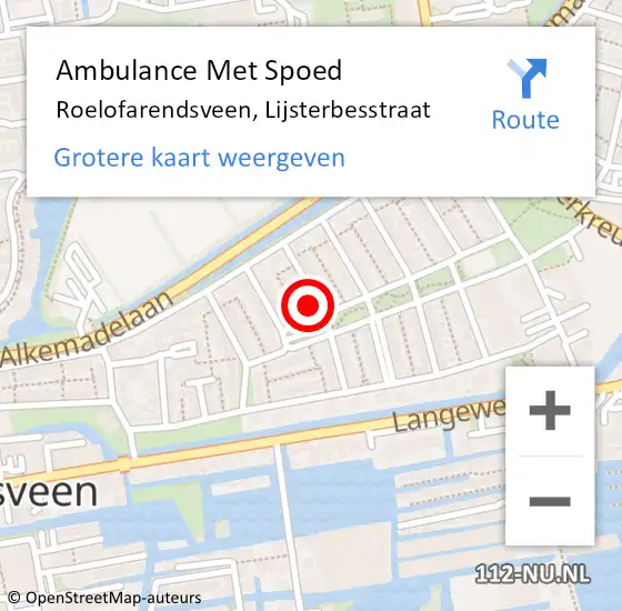 Locatie op kaart van de 112 melding: Ambulance Met Spoed Naar Roelofarendsveen, Lijsterbesstraat op 9 augustus 2024 07:23