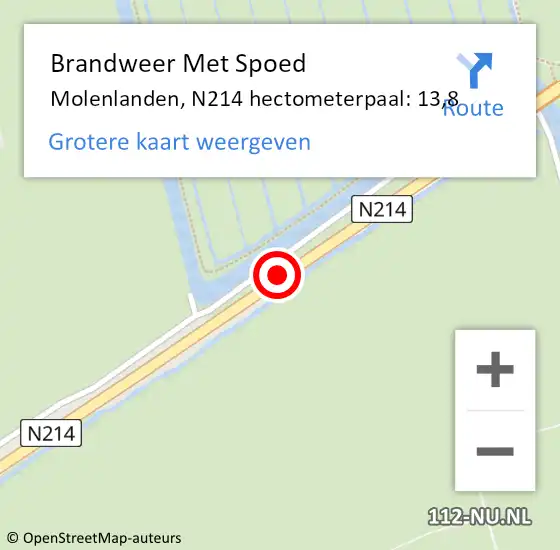 Locatie op kaart van de 112 melding: Brandweer Met Spoed Naar Molenlanden, N214 hectometerpaal: 13,8 op 9 augustus 2024 07:42