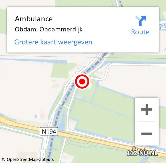 Locatie op kaart van de 112 melding: Ambulance Obdam, Obdammerdijk op 9 augustus 2024 07:51