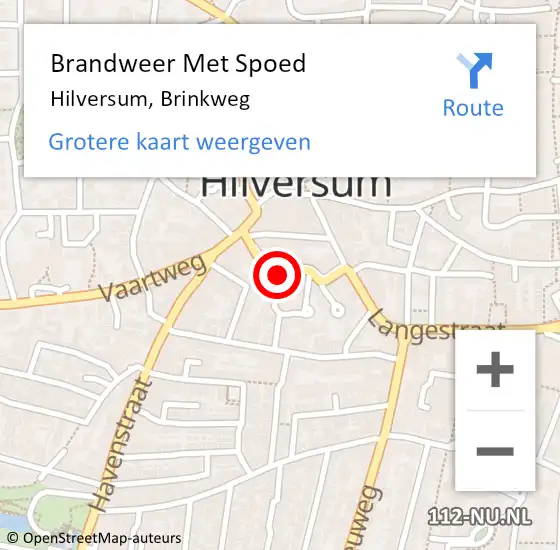 Locatie op kaart van de 112 melding: Brandweer Met Spoed Naar Hilversum, Brinkweg op 9 augustus 2024 07:54