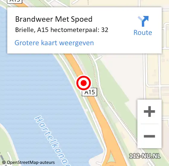 Locatie op kaart van de 112 melding: Brandweer Met Spoed Naar Brielle, A15 hectometerpaal: 32 op 9 augustus 2024 07:59