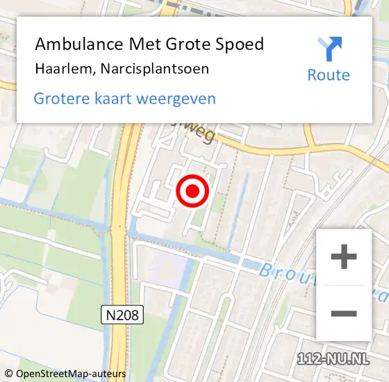 Locatie op kaart van de 112 melding: Ambulance Met Grote Spoed Naar Haarlem, Narcisplantsoen op 9 augustus 2024 08:12