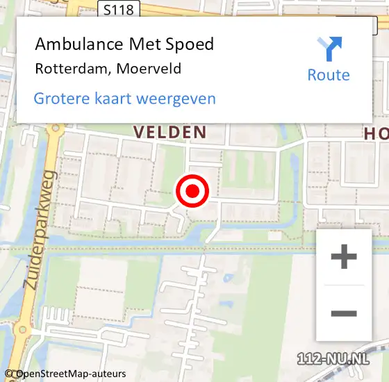 Locatie op kaart van de 112 melding: Ambulance Met Spoed Naar Rotterdam, Moerveld op 9 augustus 2024 08:20