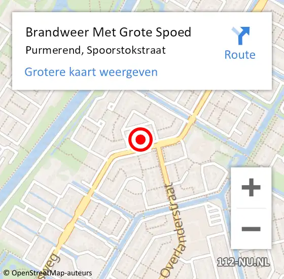 Locatie op kaart van de 112 melding: Brandweer Met Grote Spoed Naar Purmerend, Spoorstokstraat op 9 augustus 2024 08:24