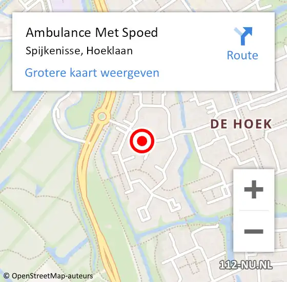 Locatie op kaart van de 112 melding: Ambulance Met Spoed Naar Spijkenisse, Hoeklaan op 9 augustus 2024 09:00