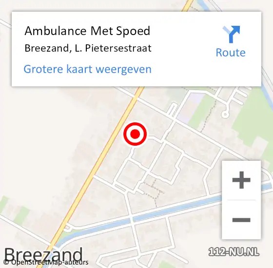 Locatie op kaart van de 112 melding: Ambulance Met Spoed Naar Breezand, L. Pietersestraat op 9 augustus 2024 09:04