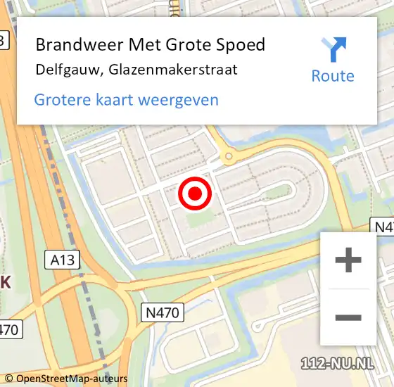 Locatie op kaart van de 112 melding: Brandweer Met Grote Spoed Naar Delfgauw, Glazenmakerstraat op 9 augustus 2024 09:17