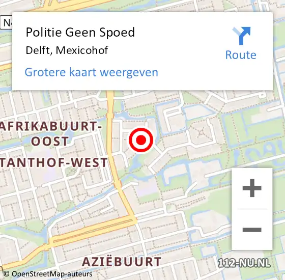 Locatie op kaart van de 112 melding: Politie Geen Spoed Naar Delft, Mexicohof op 9 augustus 2024 09:36