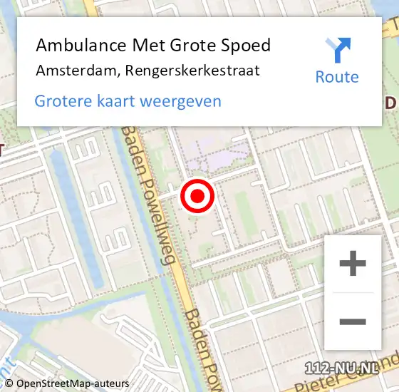 Locatie op kaart van de 112 melding: Ambulance Met Grote Spoed Naar Amsterdam, Rengerskerkestraat op 9 augustus 2024 09:43