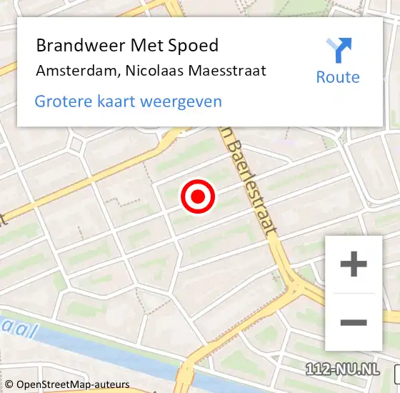 Locatie op kaart van de 112 melding: Brandweer Met Spoed Naar Amsterdam, Nicolaas Maesstraat op 9 augustus 2024 09:51