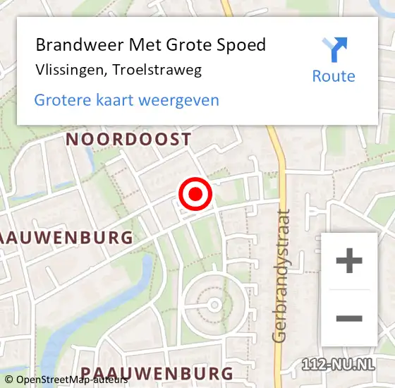 Locatie op kaart van de 112 melding: Brandweer Met Grote Spoed Naar Vlissingen, Troelstraweg op 9 augustus 2024 10:04