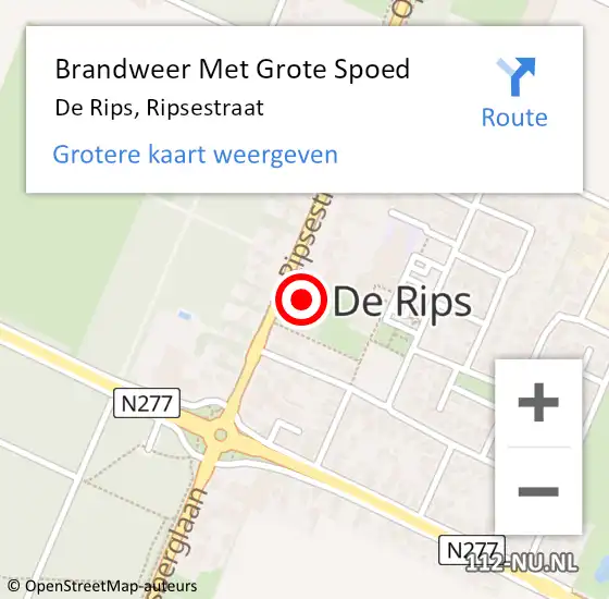 Locatie op kaart van de 112 melding: Brandweer Met Grote Spoed Naar De Rips, Ripsestraat op 9 augustus 2024 10:55