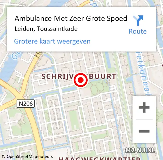 Locatie op kaart van de 112 melding: Ambulance Met Zeer Grote Spoed Naar Leiden, Toussaintkade op 9 augustus 2024 11:00