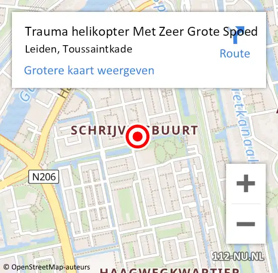 Locatie op kaart van de 112 melding: Trauma helikopter Met Zeer Grote Spoed Naar Leiden, Toussaintkade op 9 augustus 2024 11:01