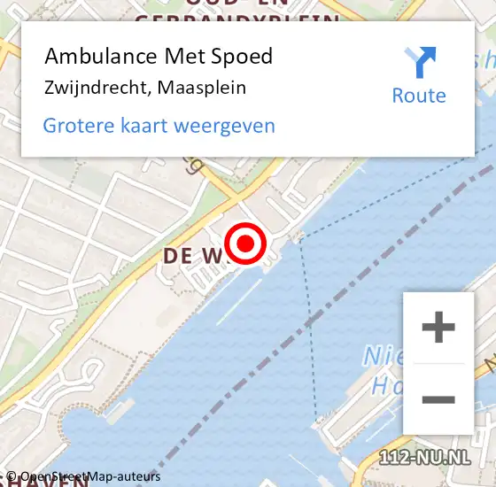 Locatie op kaart van de 112 melding: Ambulance Met Spoed Naar Zwijndrecht, Maasplein op 9 augustus 2024 11:02