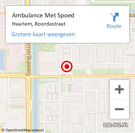 Locatie op kaart van de 112 melding: Ambulance Met Spoed Naar Haarlem, Roordastraat op 9 augustus 2024 11:19