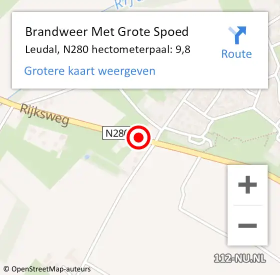 Locatie op kaart van de 112 melding: Brandweer Met Grote Spoed Naar Leudal, N280 hectometerpaal: 9,8 op 9 augustus 2024 11:23