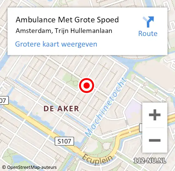 Locatie op kaart van de 112 melding: Ambulance Met Grote Spoed Naar Amsterdam, Trijn Hullemanlaan op 9 augustus 2024 11:25