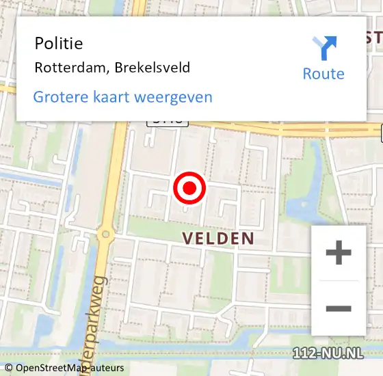 Locatie op kaart van de 112 melding: Politie Rotterdam, Brekelsveld op 9 augustus 2024 11:26