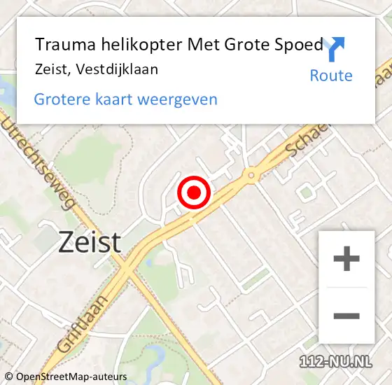 Locatie op kaart van de 112 melding: Trauma helikopter Met Grote Spoed Naar Zeist, Vestdijklaan op 9 augustus 2024 11:28