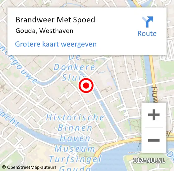 Locatie op kaart van de 112 melding: Brandweer Met Spoed Naar Gouda, Westhaven op 9 augustus 2024 11:29