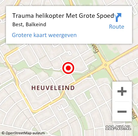 Locatie op kaart van de 112 melding: Trauma helikopter Met Grote Spoed Naar Best, Balkeind op 9 augustus 2024 11:40