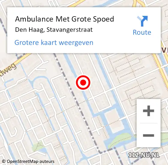 Locatie op kaart van de 112 melding: Ambulance Met Grote Spoed Naar Den Haag, Stavangerstraat op 9 augustus 2024 12:01