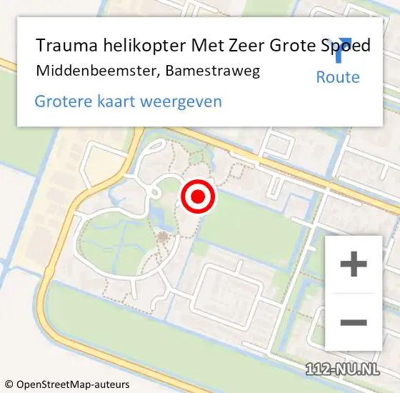 Locatie op kaart van de 112 melding: Trauma helikopter Met Zeer Grote Spoed Naar Middenbeemster, Bamestraweg op 9 augustus 2024 12:09