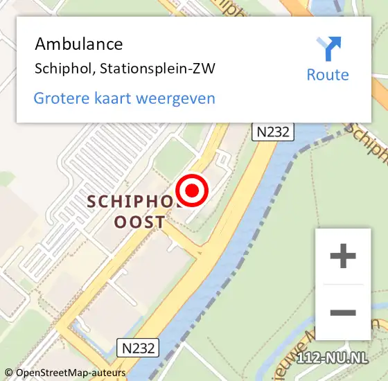 Locatie op kaart van de 112 melding: Ambulance Schiphol, Stationsplein-ZW op 9 augustus 2024 12:25