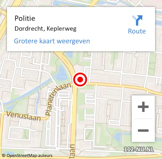 Locatie op kaart van de 112 melding: Politie Dordrecht, Keplerweg op 9 augustus 2024 12:28