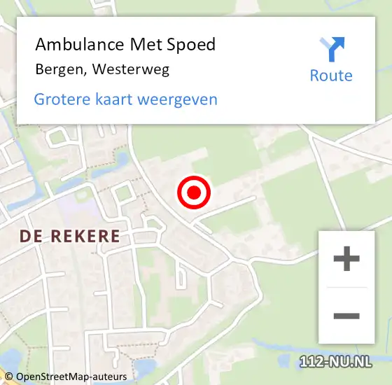 Locatie op kaart van de 112 melding: Ambulance Met Spoed Naar Bergen, Westerweg op 9 augustus 2024 12:35