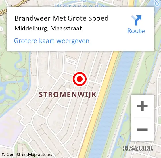 Locatie op kaart van de 112 melding: Brandweer Met Grote Spoed Naar Middelburg, Maasstraat op 9 augustus 2024 12:45