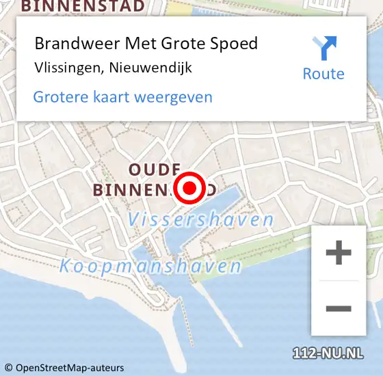 Locatie op kaart van de 112 melding: Brandweer Met Grote Spoed Naar Vlissingen, Nieuwendijk op 9 augustus 2024 13:11