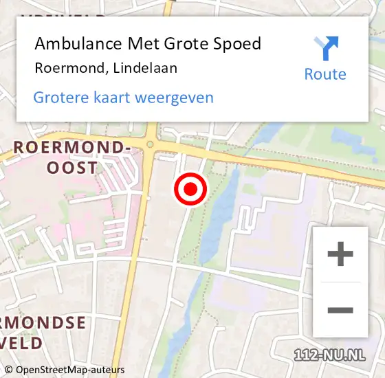 Locatie op kaart van de 112 melding: Ambulance Met Grote Spoed Naar Roermond, Lindelaan op 9 augustus 2024 13:16