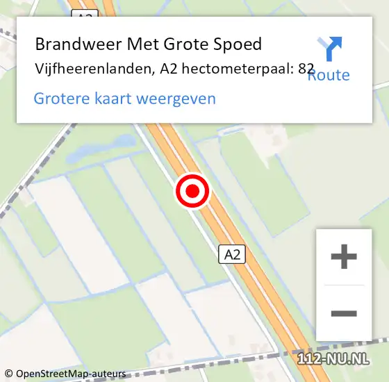 Locatie op kaart van de 112 melding: Brandweer Met Grote Spoed Naar Vijfheerenlanden, A2 hectometerpaal: 82 op 9 augustus 2024 13:18