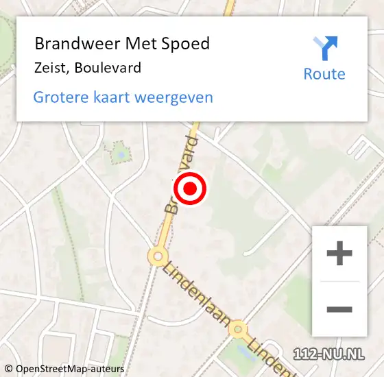 Locatie op kaart van de 112 melding: Brandweer Met Spoed Naar Zeist, Boulevard op 9 augustus 2024 13:19