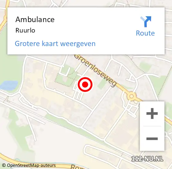 Locatie op kaart van de 112 melding: Ambulance Ruurlo op 9 augustus 2024 13:23