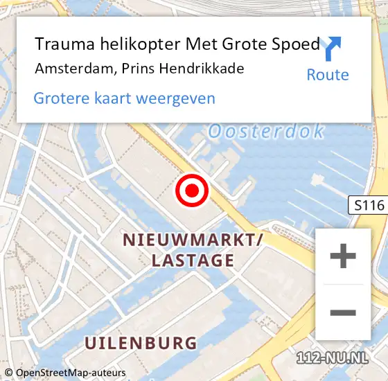 Locatie op kaart van de 112 melding: Trauma helikopter Met Grote Spoed Naar Amsterdam, Prins Hendrikkade op 9 augustus 2024 13:59