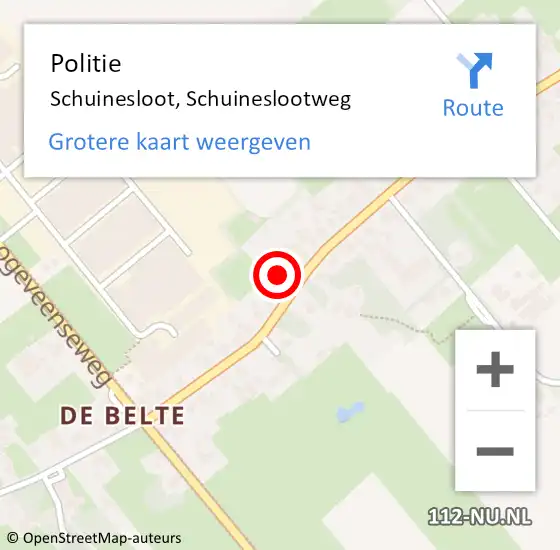 Locatie op kaart van de 112 melding: Politie Schuinesloot, Schuineslootweg op 9 augustus 2024 14:02