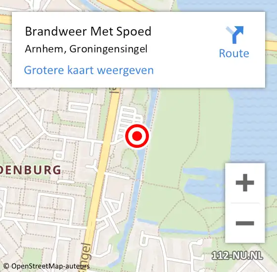 Locatie op kaart van de 112 melding: Brandweer Met Spoed Naar Arnhem, Groningensingel op 9 augustus 2024 14:03