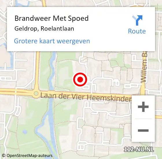 Locatie op kaart van de 112 melding: Brandweer Met Spoed Naar Geldrop, Roelantlaan op 9 augustus 2024 14:09