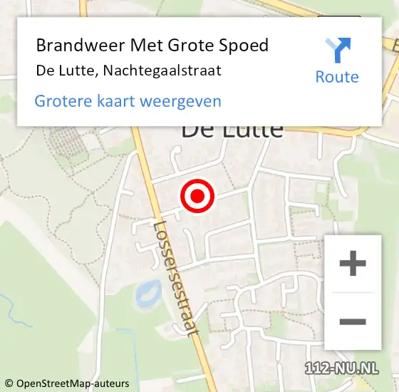 Locatie op kaart van de 112 melding: Brandweer Met Grote Spoed Naar De Lutte, Nachtegaalstraat op 9 augustus 2024 14:13