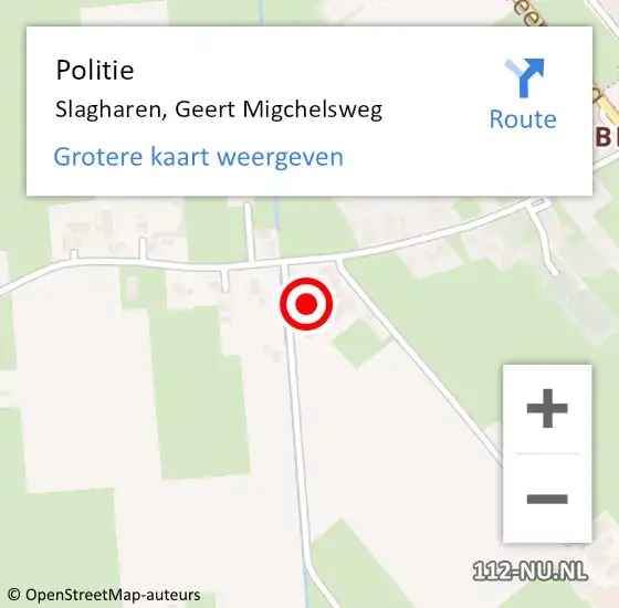 Locatie op kaart van de 112 melding: Politie Slagharen, Geert Migchelsweg op 9 augustus 2024 14:16