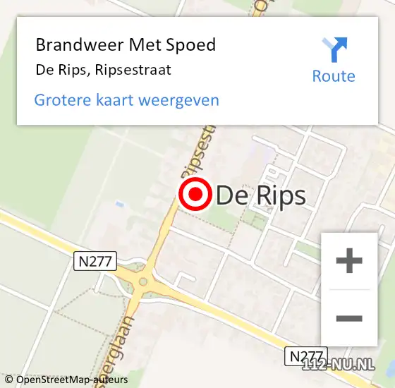 Locatie op kaart van de 112 melding: Brandweer Met Spoed Naar De Rips, Ripsestraat op 9 augustus 2024 14:17