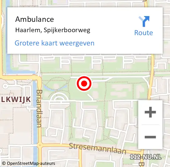 Locatie op kaart van de 112 melding: Ambulance Haarlem, Spijkerboorweg op 9 augustus 2024 14:29