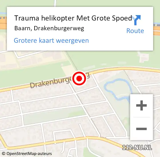 Locatie op kaart van de 112 melding: Trauma helikopter Met Grote Spoed Naar Baarn, Drakenburgerweg op 9 augustus 2024 14:39