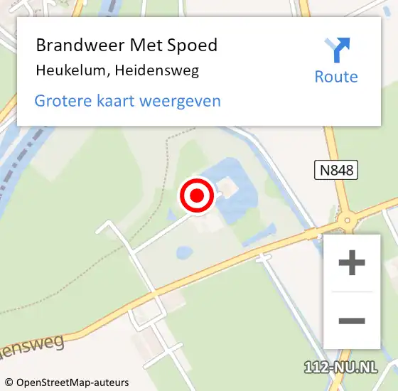 Locatie op kaart van de 112 melding: Brandweer Met Spoed Naar Heukelum, Heidensweg op 9 augustus 2024 14:41