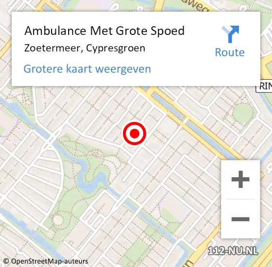 Locatie op kaart van de 112 melding: Ambulance Met Grote Spoed Naar Zoetermeer, Cypresgroen op 9 augustus 2024 14:52