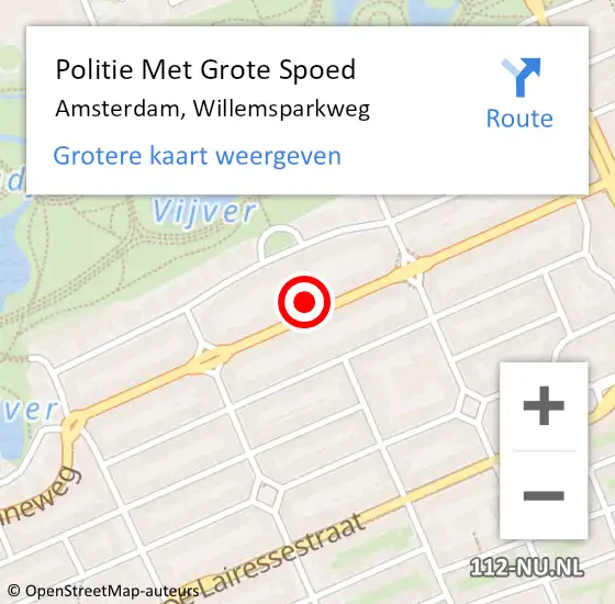 Locatie op kaart van de 112 melding: Politie Met Grote Spoed Naar Amsterdam, Willemsparkweg op 9 augustus 2024 14:57